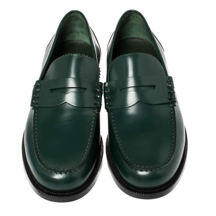 Pre Owned Burberry Dark Green Leather Bedmont Loafer Size 46