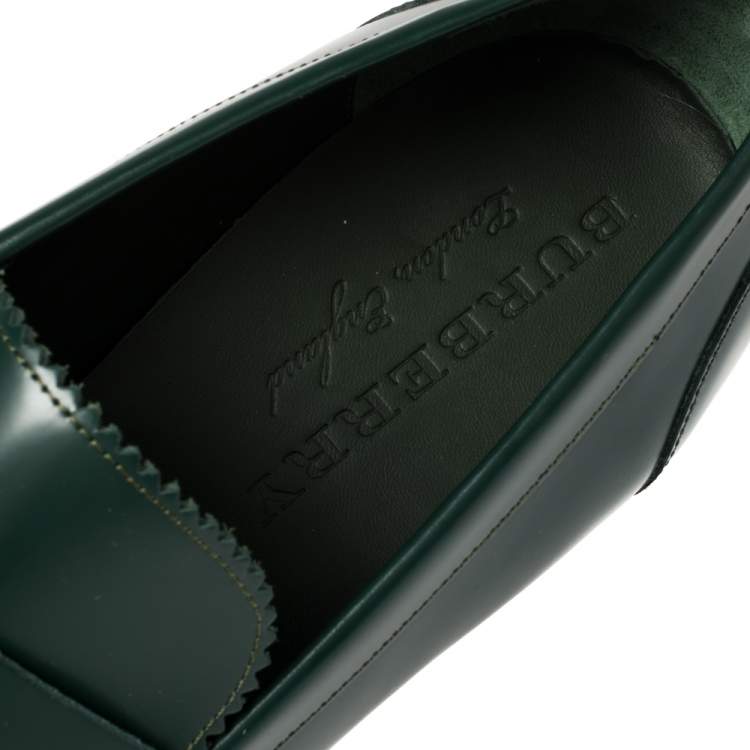 Pre Owned Burberry Dark Green Leather Bedmont Loafer Size 46