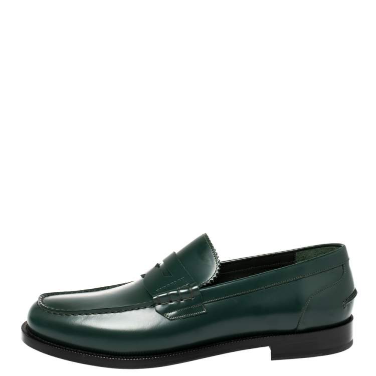 Pre Owned Burberry Dark Green Leather Bedmont Loafer Size 46