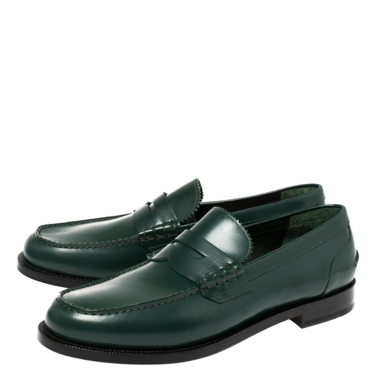 Pre Owned Burberry Dark Green Leather Bedmont Loafer Size 46