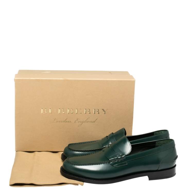 Pre Owned Burberry Dark Green Leather Bedmont Loafer Size 46