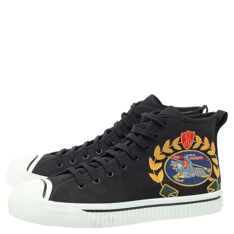 Pre Owned Burberry Black Canvas Kingly Big C High Top Sneakers Size 45
