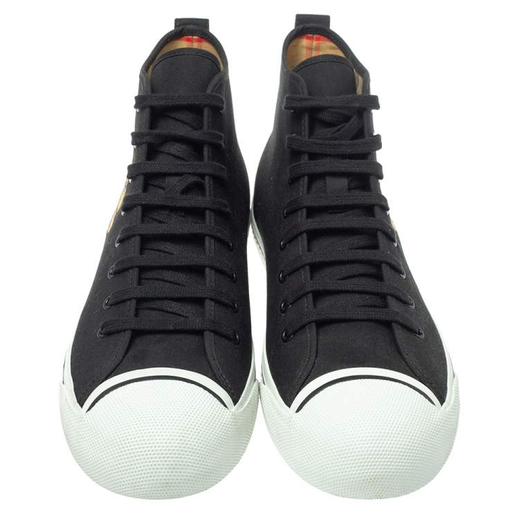 Pre Owned Burberry Black Canvas Kingly Big C High Top Sneakers Size 45