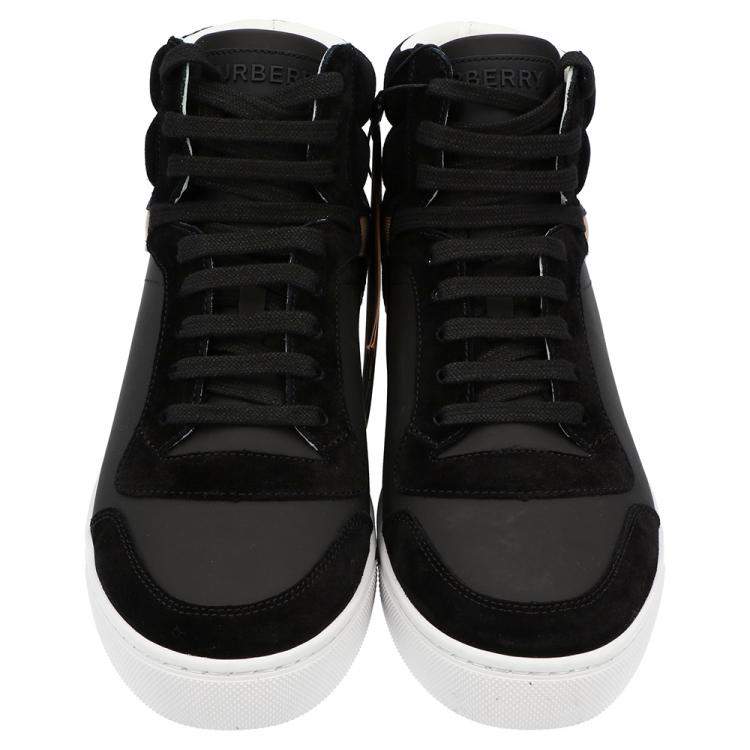 Pre Owned Burberry Black House-check Leather and Suede Reeth Trainers Size EU 43.5