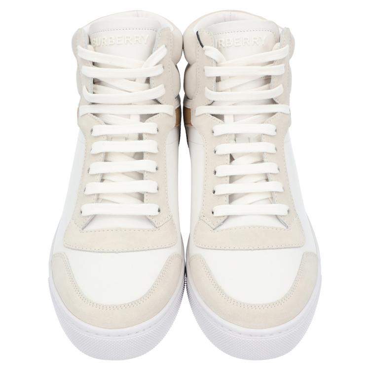 Pre Owned Burberry White House-check Leather and Suede Reeth Trainers Size EU 43.5