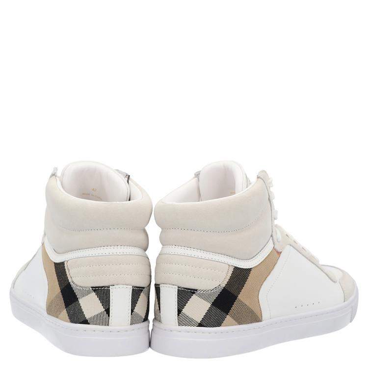 Pre Owned Burberry White House-check Leather and Suede Reeth Trainers Size EU 43.5
