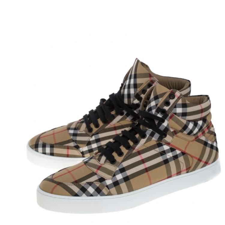 Pre Owned Burberry Beige Signature Check Canvas Reeth High Top Sneakers Size 44