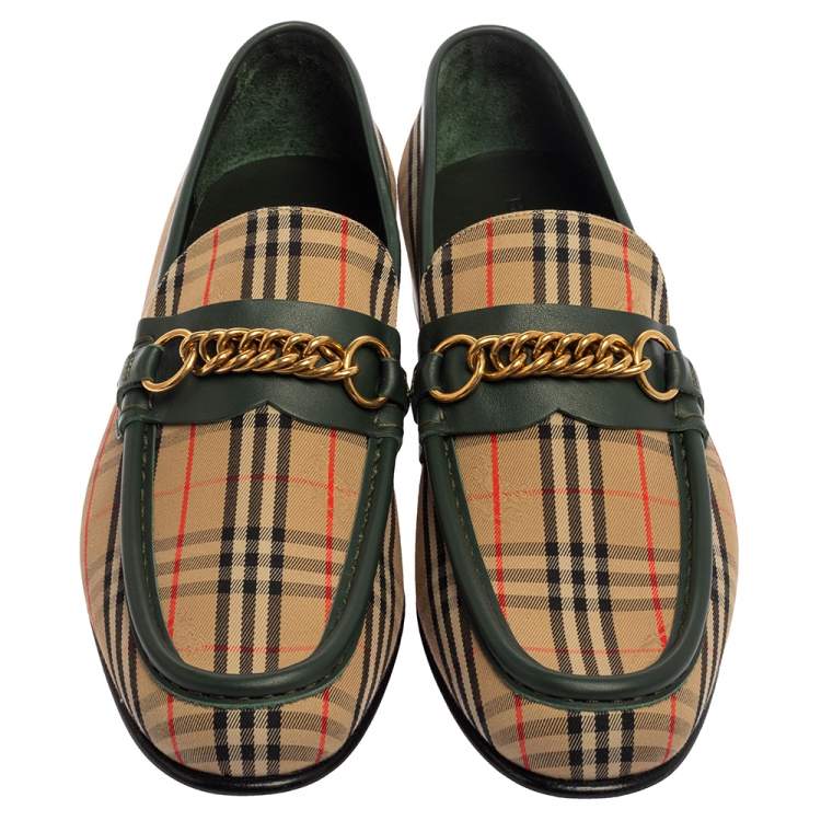 Pre Owned Burberry Multicolor Nova Check Canvas And Leather Moorley Runway Loafers Size 45