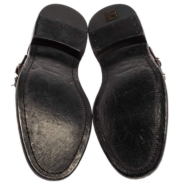 Pre Owned Burberry Burgundy Brogue Leather Delmar Asymmetric Monk Derby Size 41.5