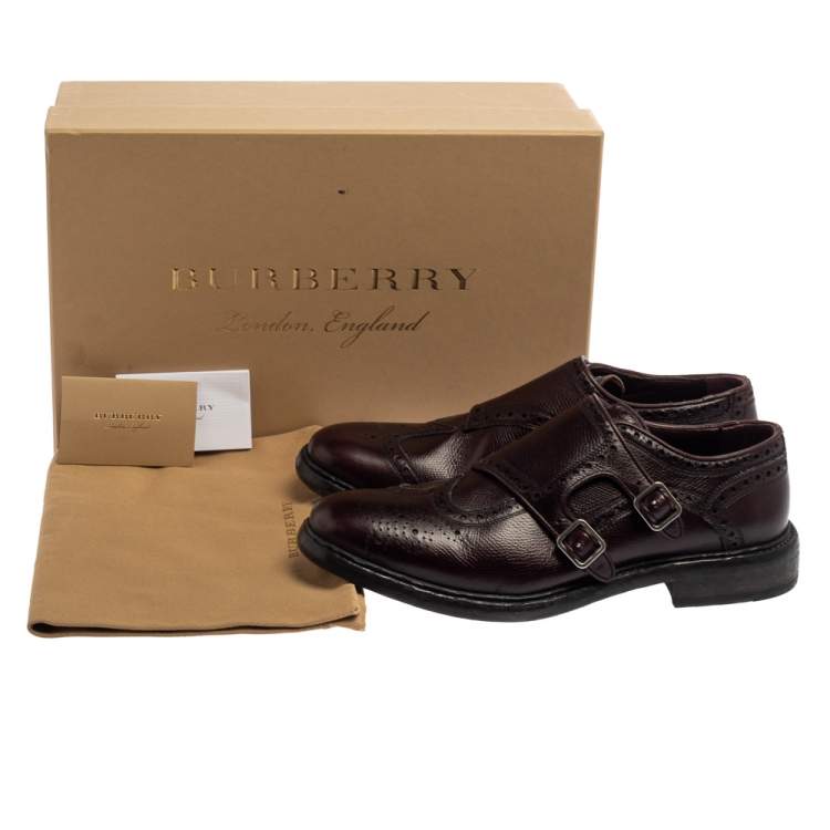Pre Owned Burberry Burgundy Brogue Leather Delmar Asymmetric Monk Derby Size 41.5