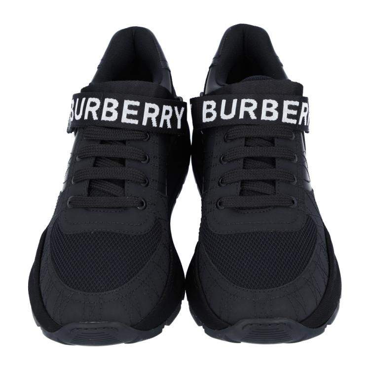 مملوكة مسبقًا Burberry Black Logo Detail Leather, Nubuck and Mesh Sneakers Size EU 40