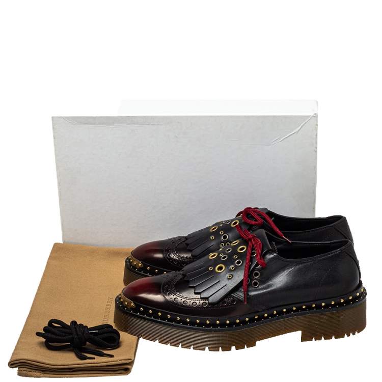 Pre Owned Burberry Two Tone Brogue Leather Bissett Fringe Lace Up Derby Size 41
