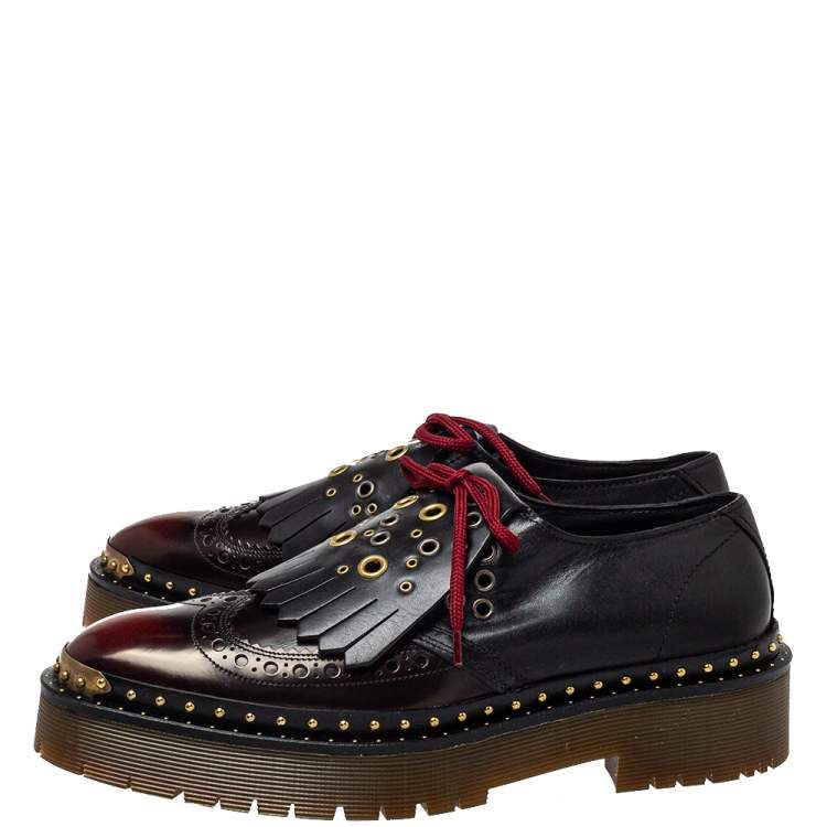 Pre Owned Burberry Two Tone Brogue Leather Bissett Fringe Lace Up Derby Size 41