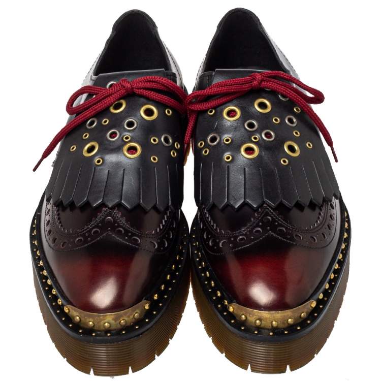 Pre Owned Burberry Two Tone Brogue Leather Bissett Fringe Lace Up Derby Size 41