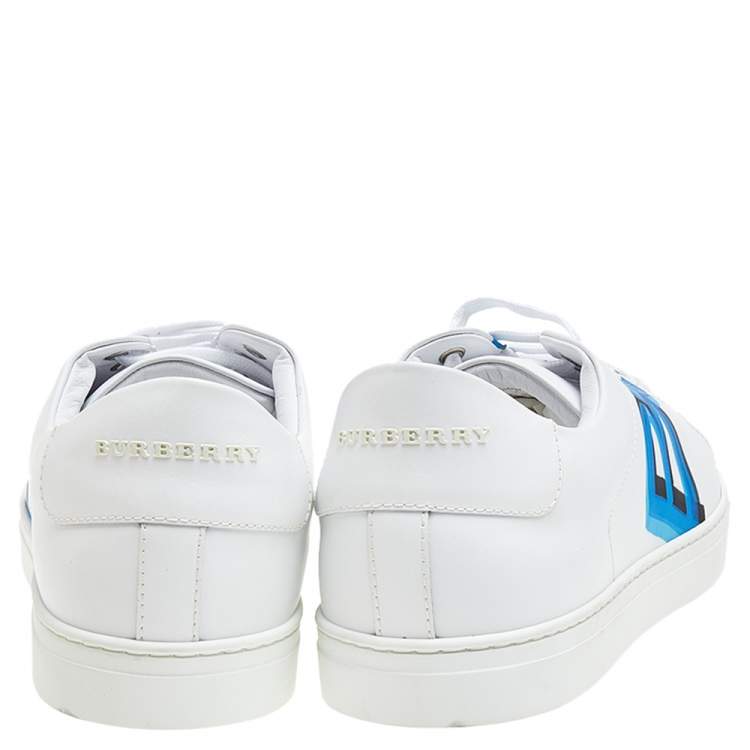Pre Owned Burberry White/Blue Graffiti Print Leather Low Top Sneakers Size 45