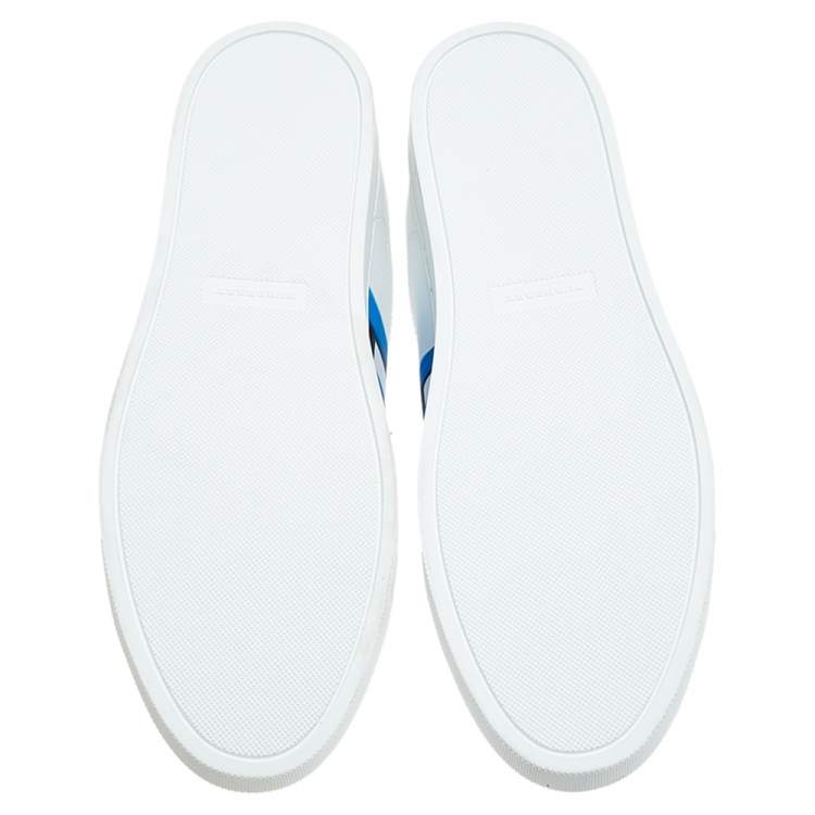 Pre Owned Burberry White/Blue Graffiti Print Leather Low Top Sneakers Size 45