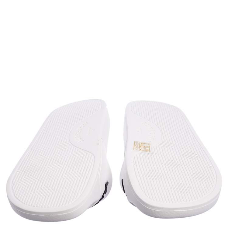 Pre Owned Burberry White Rubber Kingdom Motif Slip On Slides Size 38