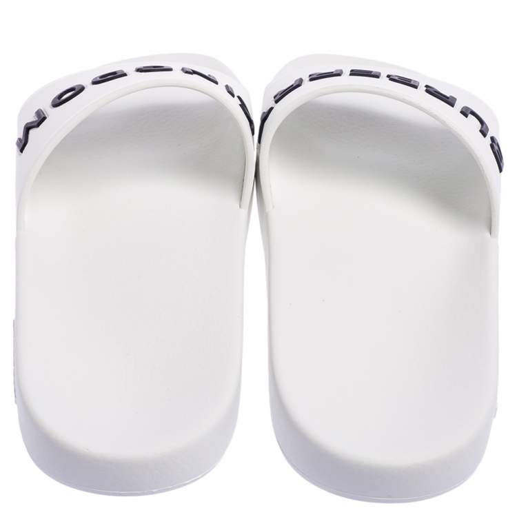 Pre Owned Burberry White Rubber Kingdom Motif Slip On Slides Size 38