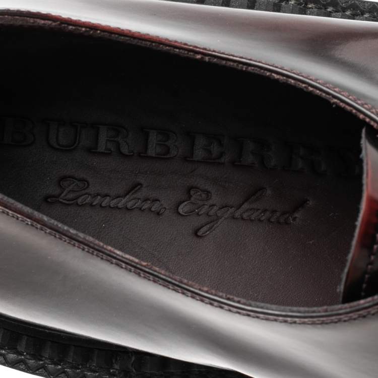 Pre Owned Burberry Burgundy Leather Woven Creepers Toe Detail Lace Up Derby Size 44