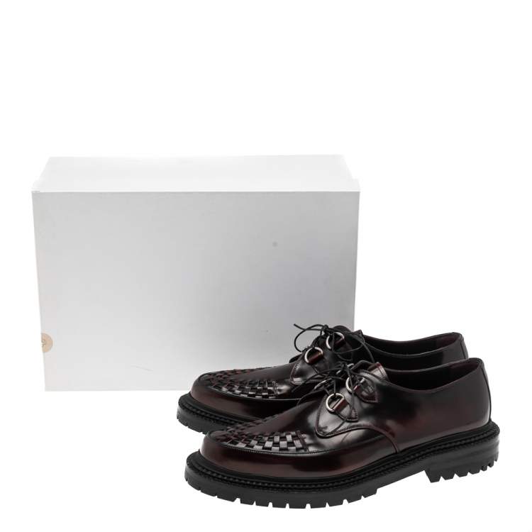 Pre Owned Burberry Burgundy Leather Woven Creepers Toe Detail Lace Up Derby Size 44