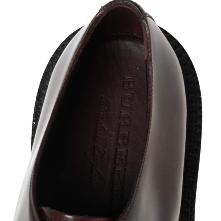 Pre Owned Burberry Burgundy Leather Woven Toe Detail Lace Up Platform Creepers Size 45