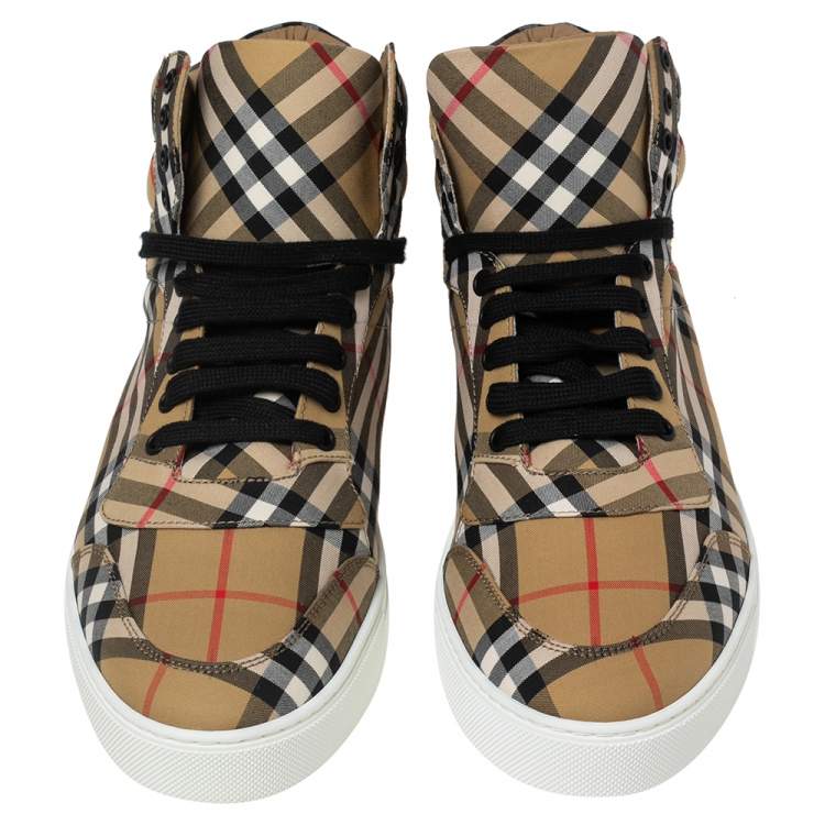 Pre Owned Burberry Beige Check Canvas High Top Sneakers Size 45