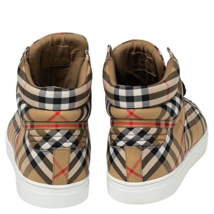 Pre Owned Burberry Beige Check Canvas High Top Sneakers Size 45