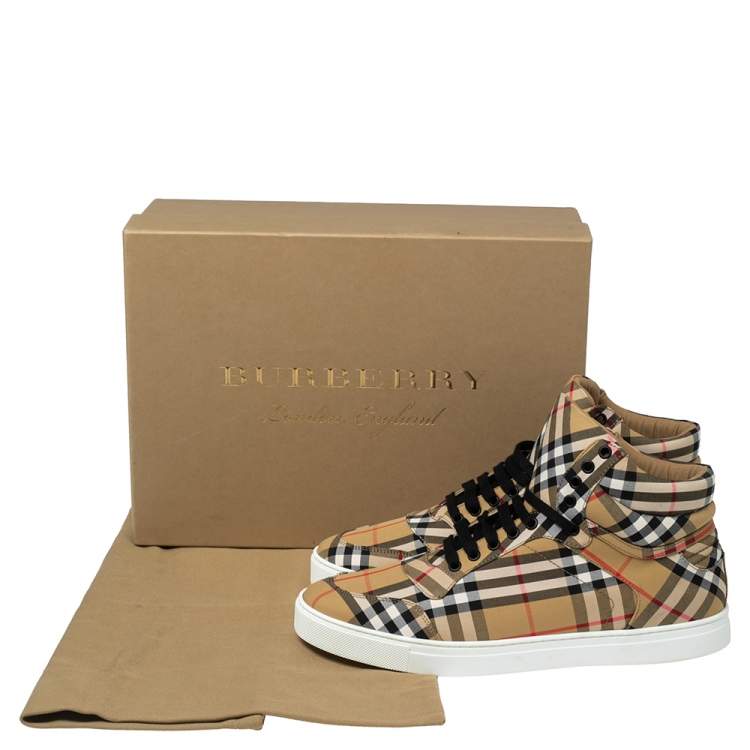 Pre Owned Burberry Beige Check Canvas High Top Sneakers Size 45