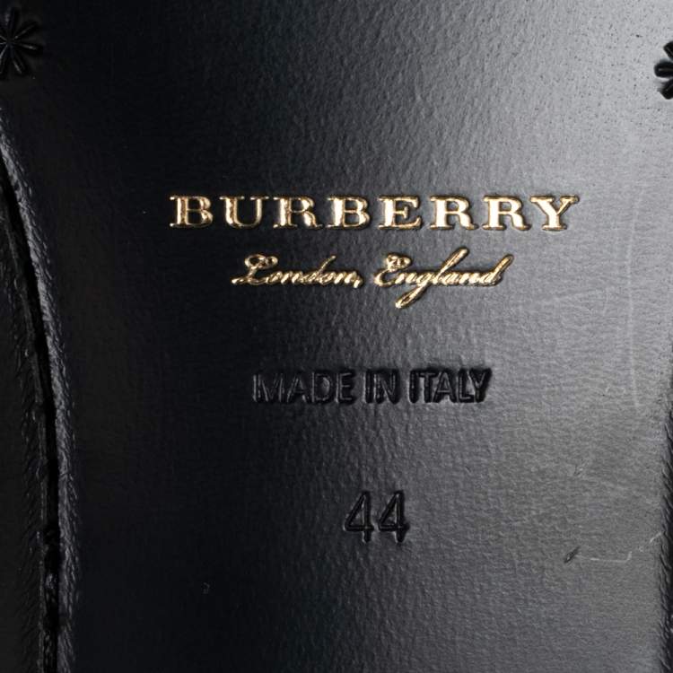 مملوكة مسبقًا Burberry Navy Blue Leather Fringe Detail Penny Loafers Size 44 