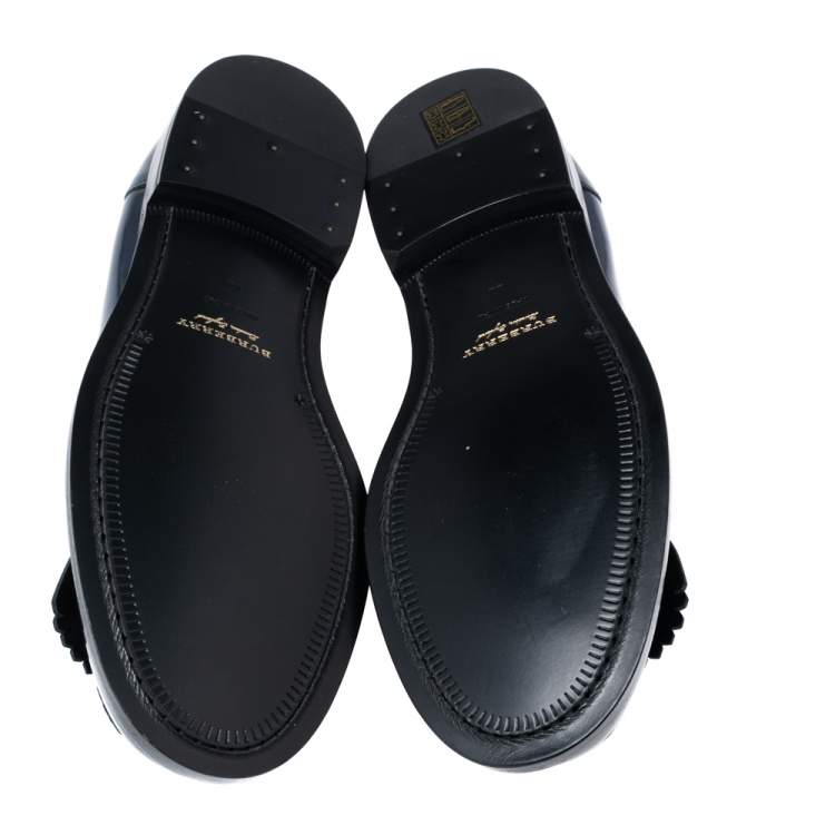 مملوكة مسبقًا Burberry Navy Blue Leather Fringe Detail Penny Loafers Size 44 