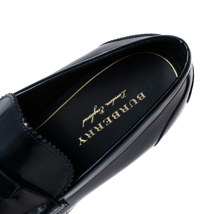 مملوكة مسبقًا Burberry Navy Blue Leather Fringe Detail Penny Loafers Size 44 