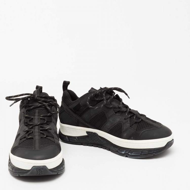 Pre Owned Burberry Black Leather And Mesh Lace Up Sneakers Size 43