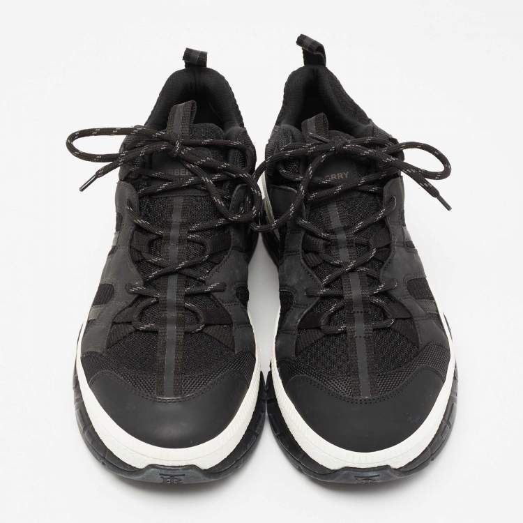 Pre Owned Burberry Black Leather And Mesh Lace Up Sneakers Size 43