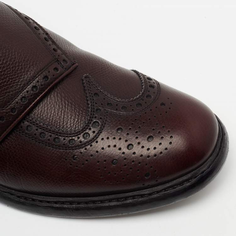 Pre Owned Burberry Burgundy Brogue Leather Delmar Asymmetric Monk Derby Size 41