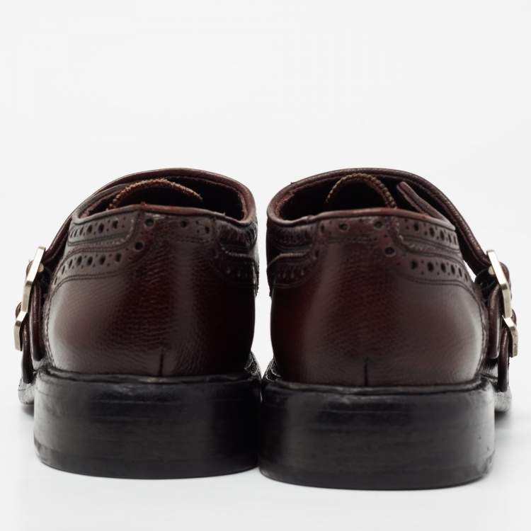 Pre Owned Burberry Burgundy Brogue Leather Delmar Asymmetric Monk Derby Size 41