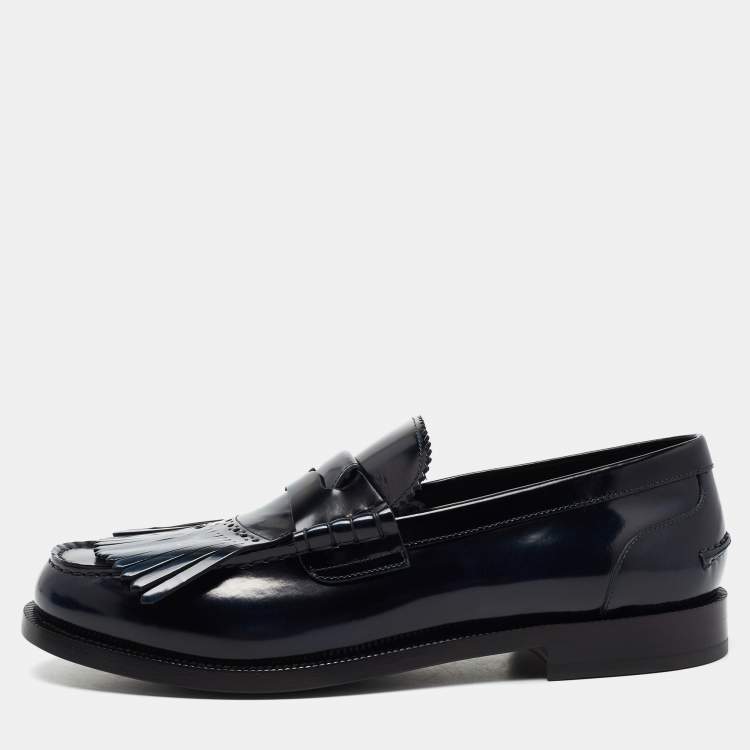 Pre Owned Burberry Navy Blue Patent Leather Bedmoore Fringe Detail Penny Loafers Size 44