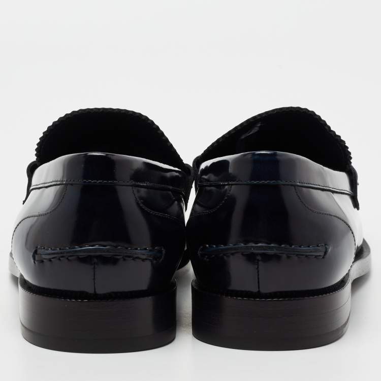 Pre Owned Burberry Navy Blue Patent Leather Bedmoore Fringe Detail Penny Loafers Size 44