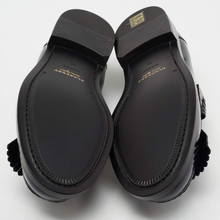 Pre Owned Burberry Navy Blue Patent Leather Bedmoore Fringe Detail Penny Loafers Size 44