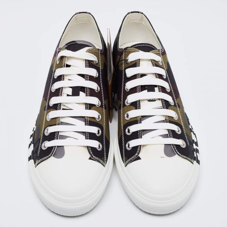 Pre Owned Burberry Green Camo Print Canvas Larkhall Low Top Sneakers Size 45