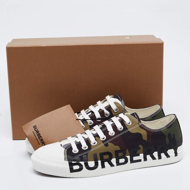 Pre Owned Burberry Green Camo Print Canvas Larkhall Low Top Sneakers Size 45