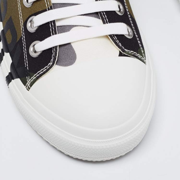 Pre Owned Burberry Green Camo Print Canvas Larkhall Low Top Sneakers Size 45