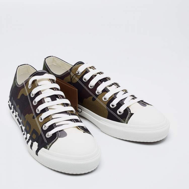 Pre Owned Burberry Green Camo Print Canvas Larkhall Low Top Sneakers Size 45