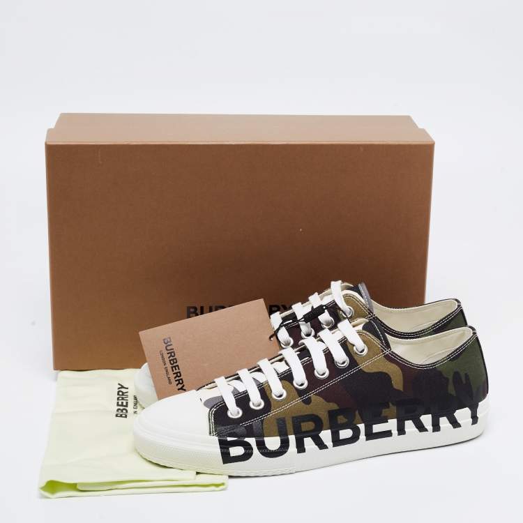 مملوكة مسبقًا Burberry Green Camo Print Canvas Larkhall Low Top Sneakers Size 44