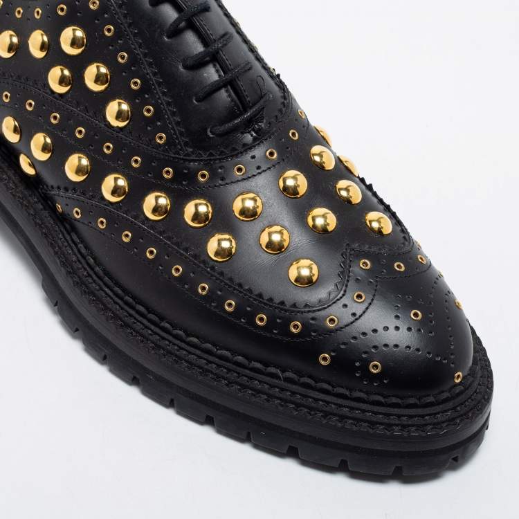 Pre Owned Burberry Black Leather Deardown Studded Oxfords Size 41