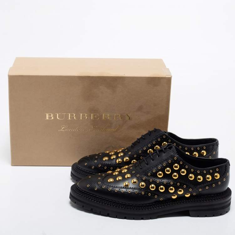 Pre Owned Burberry Black Leather Deardown Studded Oxfords Size 41