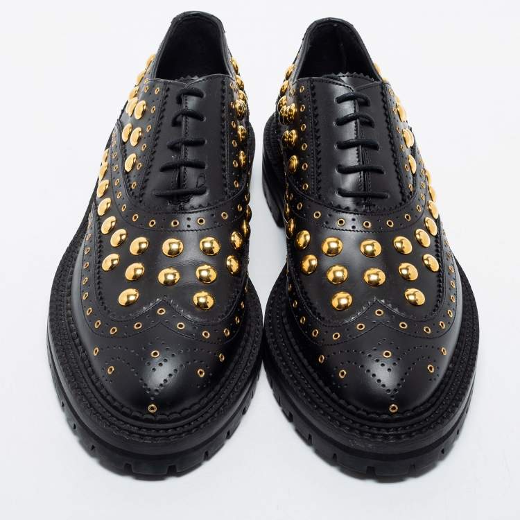 Pre Owned Burberry Black Leather Deardown Studded Oxfords Size 41
