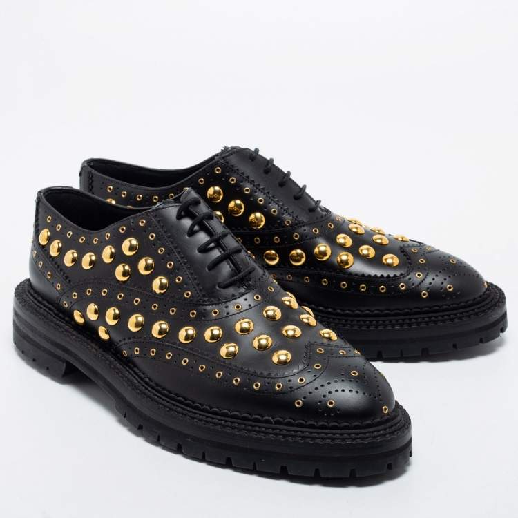 Pre Owned Burberry Black Leather Deardown Studded Oxfords Size 41