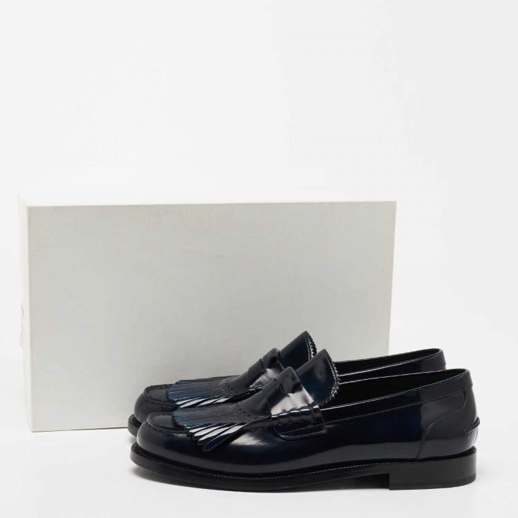 Pre Owned Burberry Two Tone Leather Bedmoore Fringe Loafers Size 44
