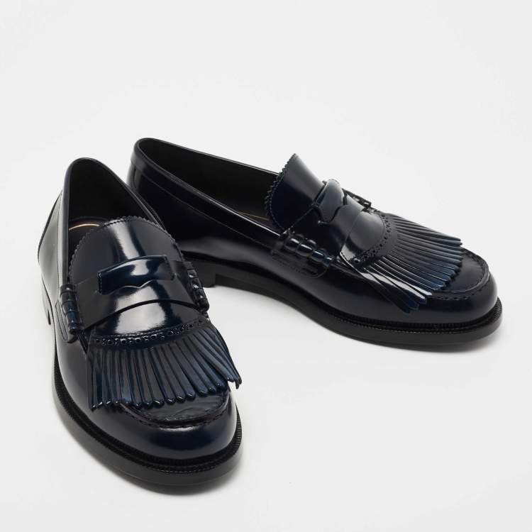 Pre Owned Burberry Two Tone Leather Bedmoore Fringe Loafers Size 44