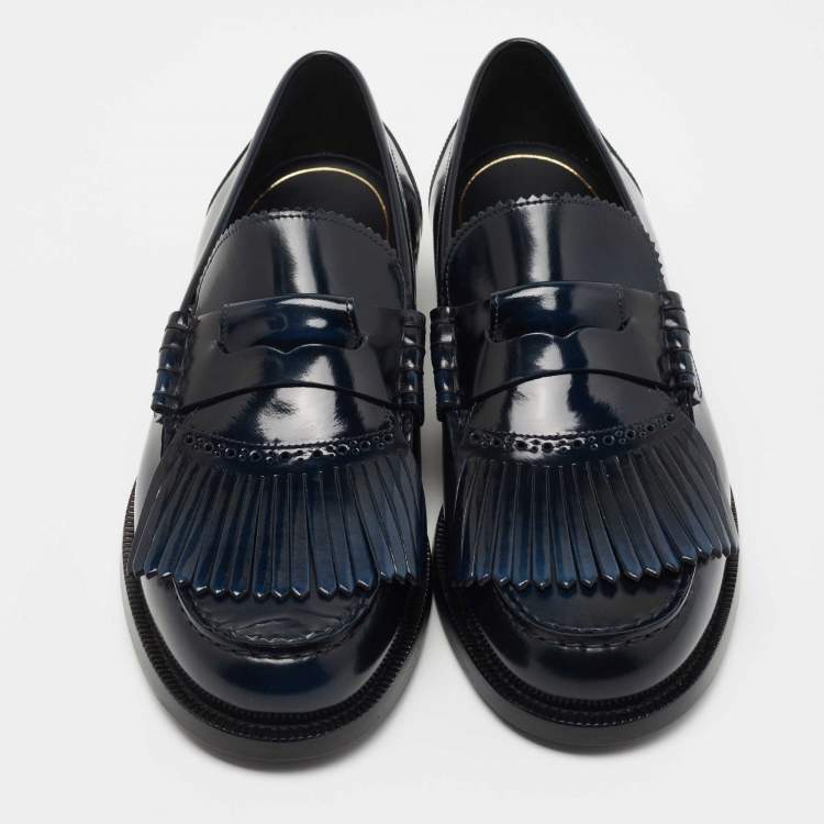 Pre Owned Burberry Two Tone Leather Bedmoore Fringe Loafers Size 44